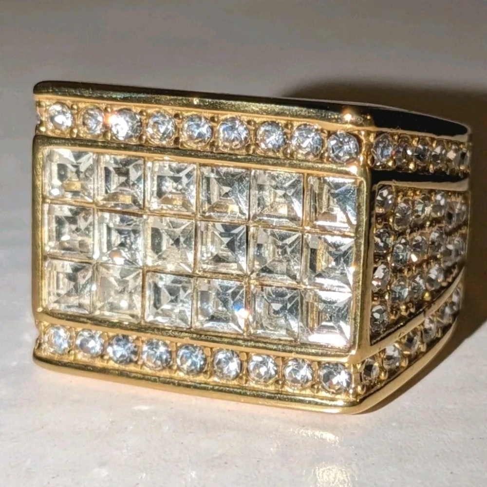 Luxury Large AAA Cubic Zirconia 316L Stainless Steel Hip Hop Ring For Men Sz 12